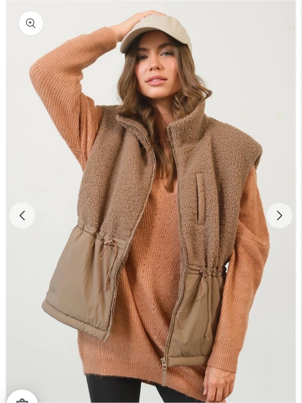 HYFVE Taupe Sherpa Teddy Vest with Drawstring Waist